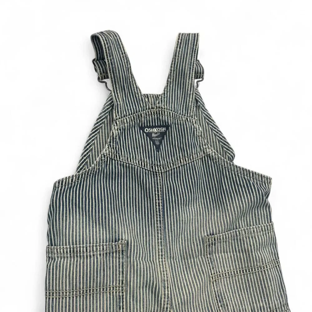 OshKosh B'gosh vintage railroad distressed striped denim overalls Size 24 months